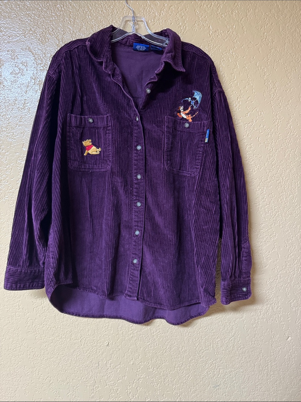 Disney Purple Corduroy Button-Up Shirt with Pooh Embroidery